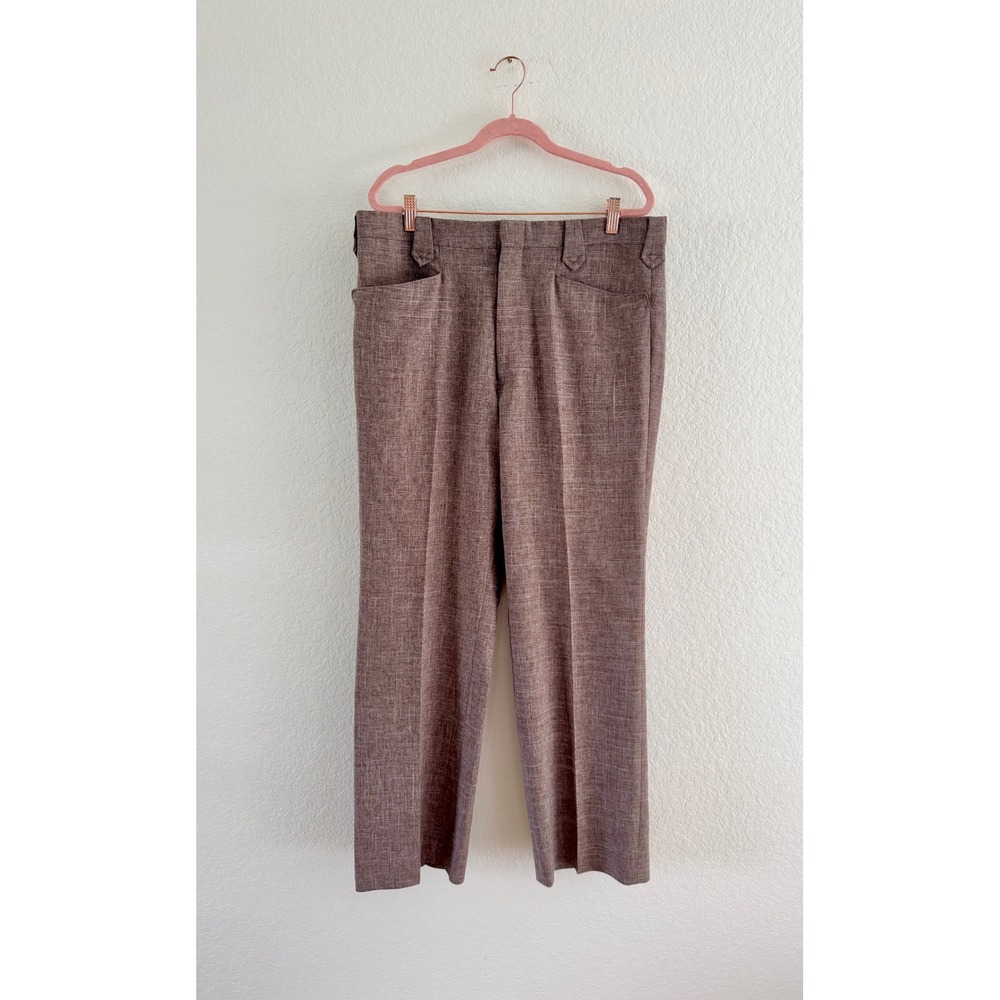 Vintage Western Trousers Men 34 Brown Good Textured Pointed Loops Flap Pockets